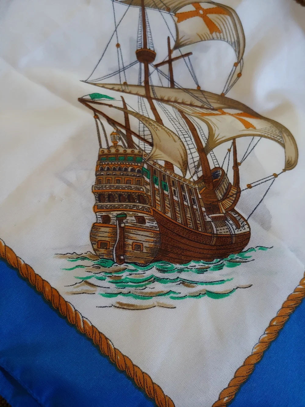 White and Blue Nautical Print Scarf